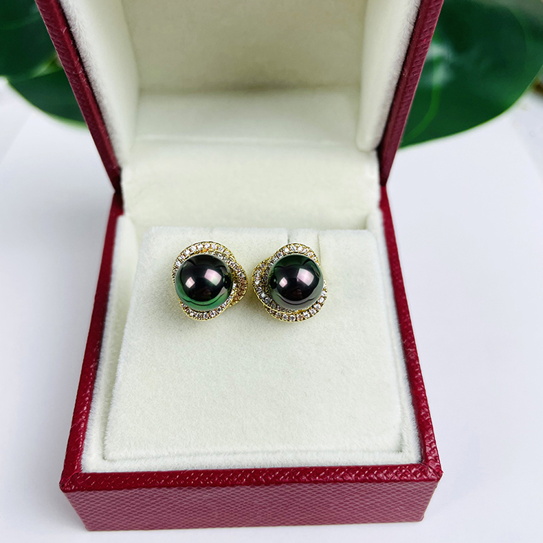 Three-dimensional diamond-encrusted shell bead earrings S925 silver fashion natural mother-of-pearl imitation pearl earrings earrings white purple