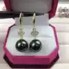 S925 silver diamond-set women's Chinese knot pearl earrings natural seawater mother shellfish drop earrings earrings non-cultured pearls