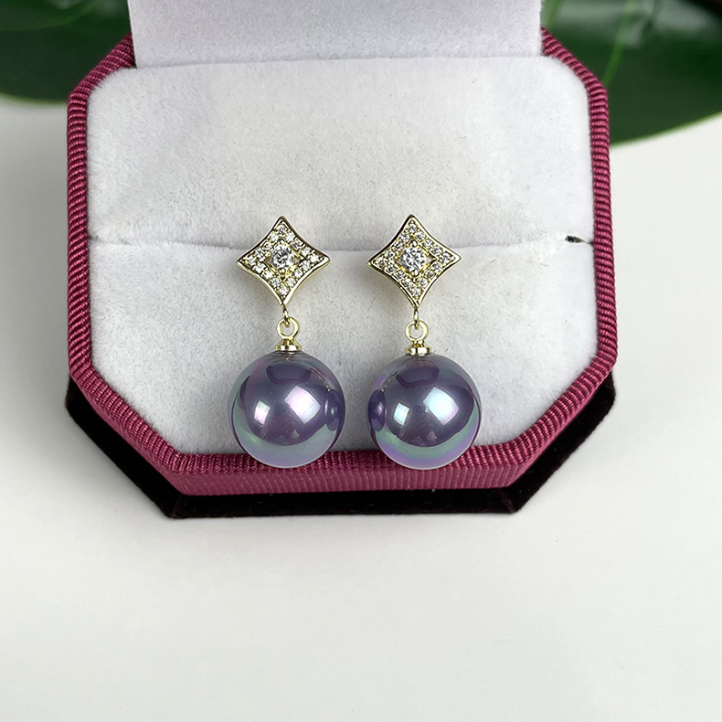 Diamond Inlaid Drilling S925 Silver Shells Pearl Ear Needle Natural Mother Bay Imitation Pearl Earrings Earrings Earrings Pendant White Purple