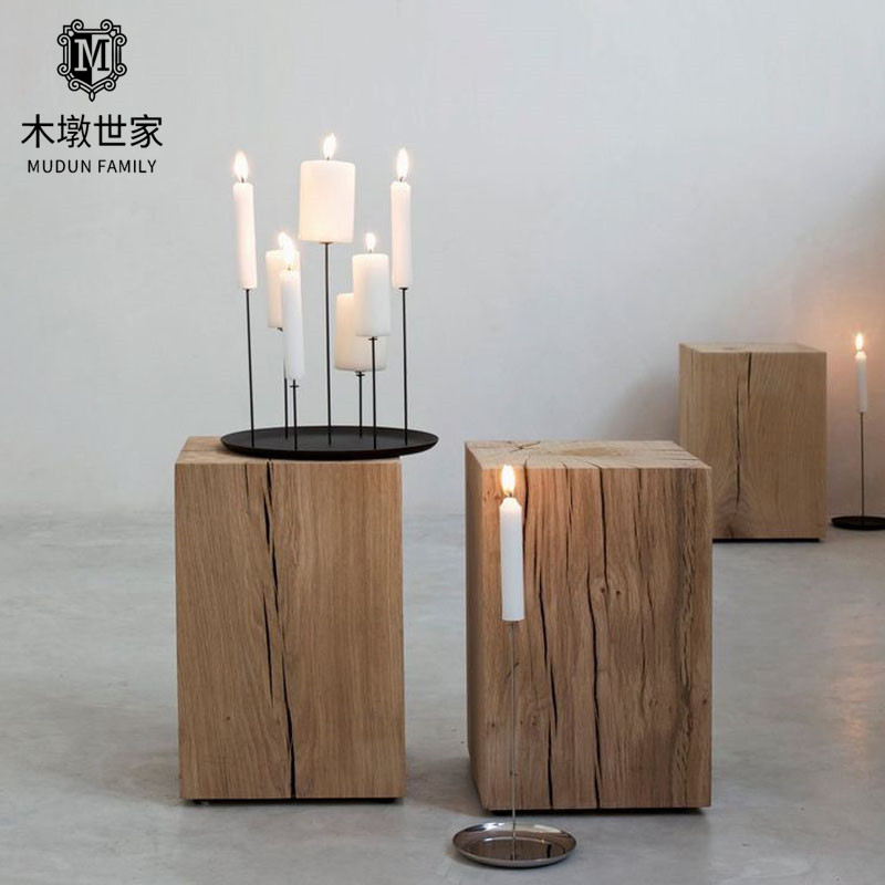 Nordic log pile stool household square solid wood side table coffee table wooden pier stump base wooden pier stool ornaments pier