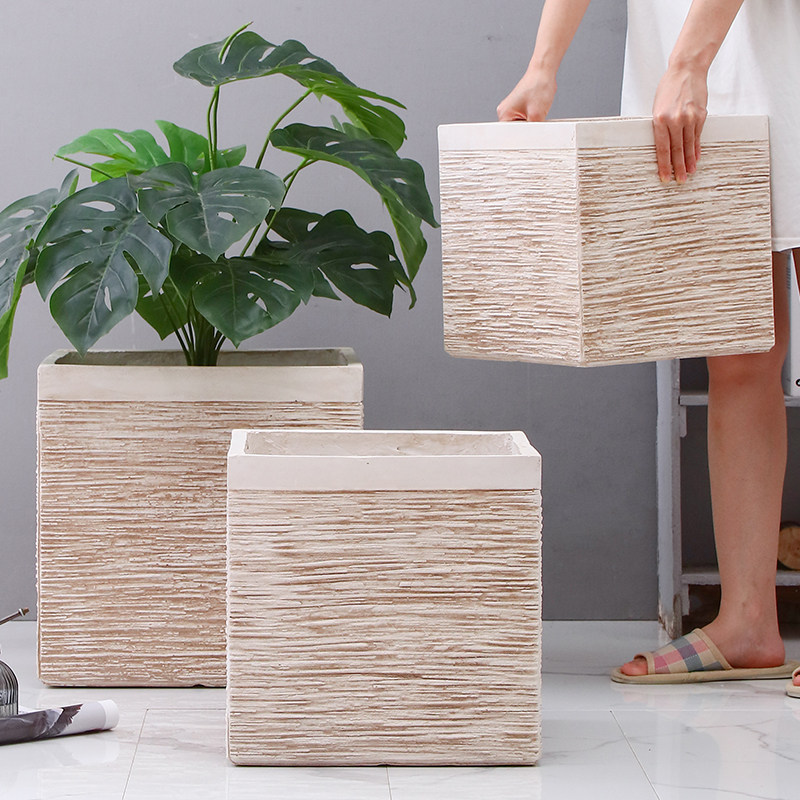 Nordic Minimalist Cement Flowerpots Large Square Millennium Wood Happiness Tree Lily Bamboo Outdoor Patio Home Flower Pots-Taobao