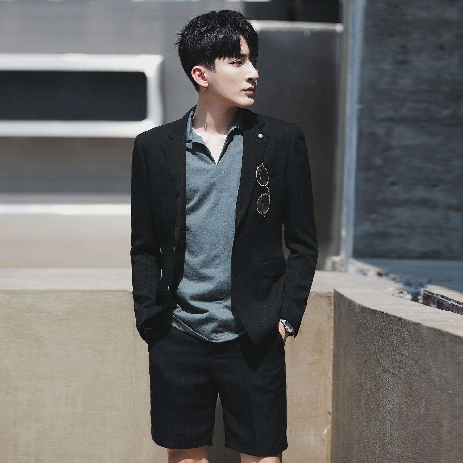 2019春男休闲短裤九分裤西装套装棉麻面料西服Z274-P235控260