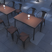 Modern minimalist outdoor long table patio Balcony Embalming Wood Table Open-air Outdoor Restaurant Plastic-Wood Dining Table And Chairs Combination