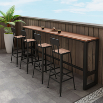 Outdoor Leisure Balcony Leaning Against Wall Bar Table Table And Chairs Combined Home Patio Anti-Corrosive Strip Table Iron Art Plastic Wood High Foot Table