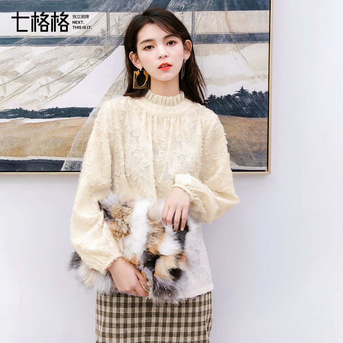 OtherMix áo sơ mi ren đáy, voan rất cổ tích áo sơ mi dài tay mùa xuân mới của phụ nữ 2021 - Áo sơ mi chiffon ren