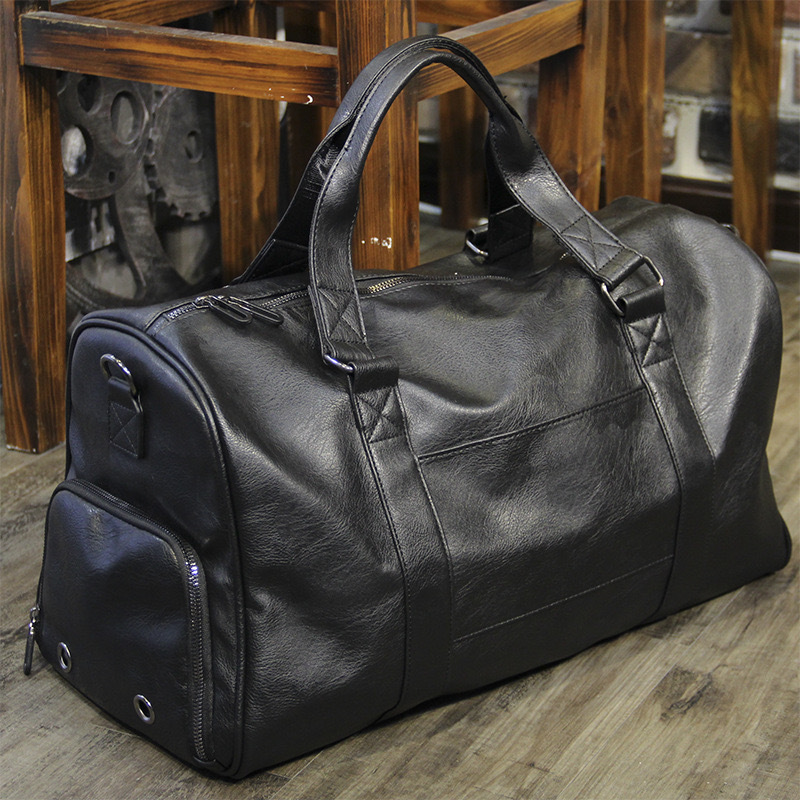 Genuine Leather Men's Shoulder Bag, Black Two-Layer Cowhide Crossbody Bag, Simple Business Travel Bag, Wear-Resistant and Scratch-Resistant, with Shoe Compartment