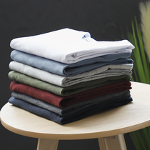 T1474 old taste abrasive fabric mens new cotton base solid color round neck long sleeve bottomed T-shirt