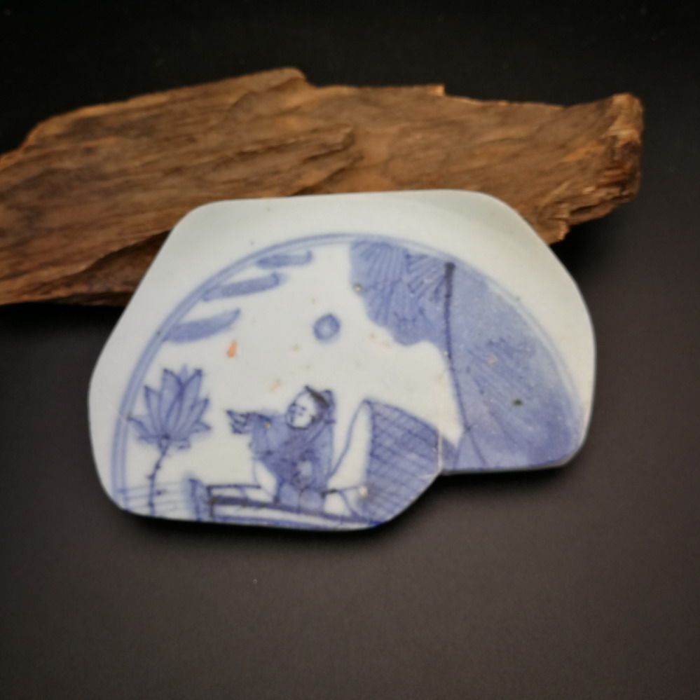 Figure 34 Rowing Lotus Drawing Wanfu You Tong Drop Late Ming Dynasty Blue and White Ancient Porcelain Piece Fragmented Porcelain Piece Specimen