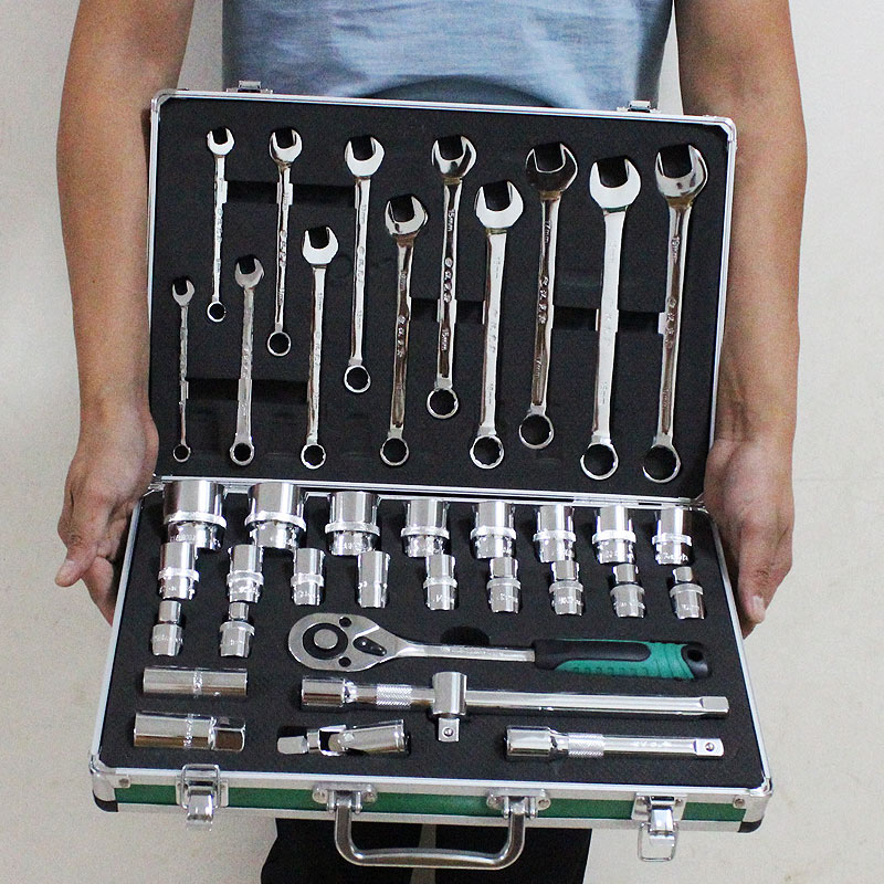 Bộ ổ cắm 32 món, bộ cờ lê ổ cóc, bộ kết hợp sửa chữa ô tô, dụng cụ ổ cắm, cờ lê đầu mở hình hoa mận cờ lê đuôi chuột cờ lê vòng miệng Cờ lê