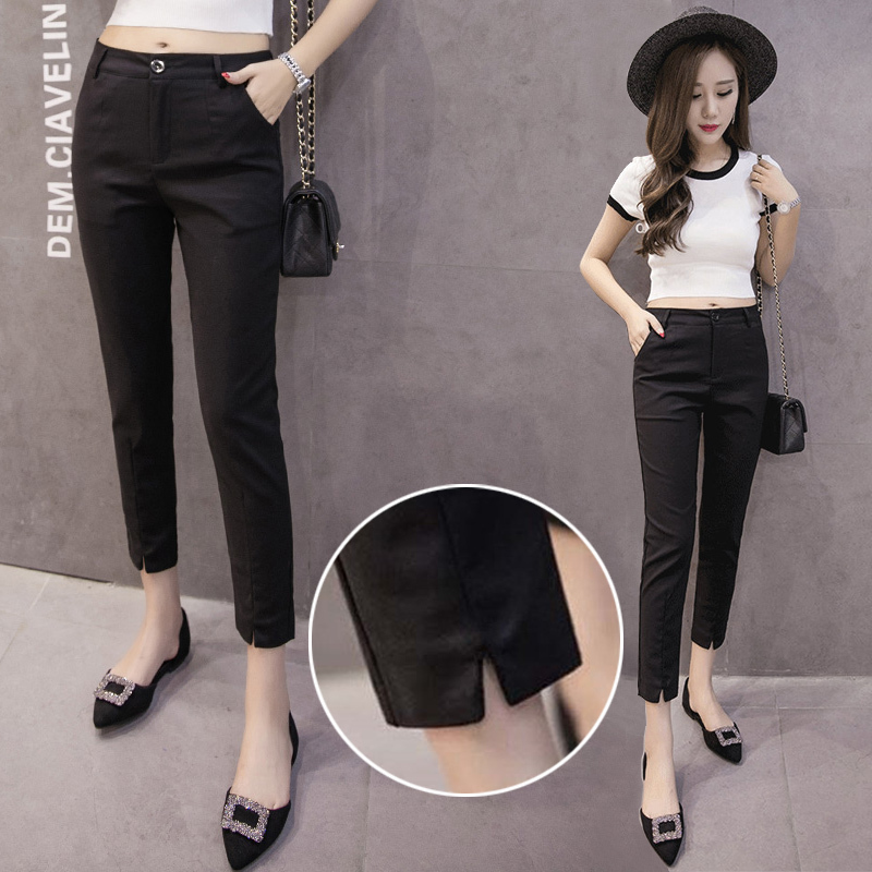 Women's Black Casual Straight-Leg Suit Pants, Cropped Length for Petite Figures, 2026 New Spring Style