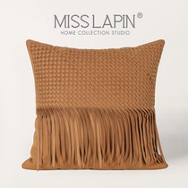 MISSLAPIN original prototype board room living-room sofa cuddle with pillow modern minimalist orange leather woven square pillow