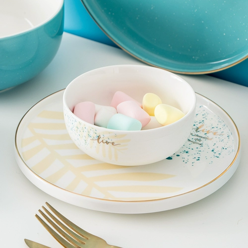 Aier Shan Nordic Green Plant Ceramic Ceramic Satware Set Little Fresh 2 человека едят 4 человека.