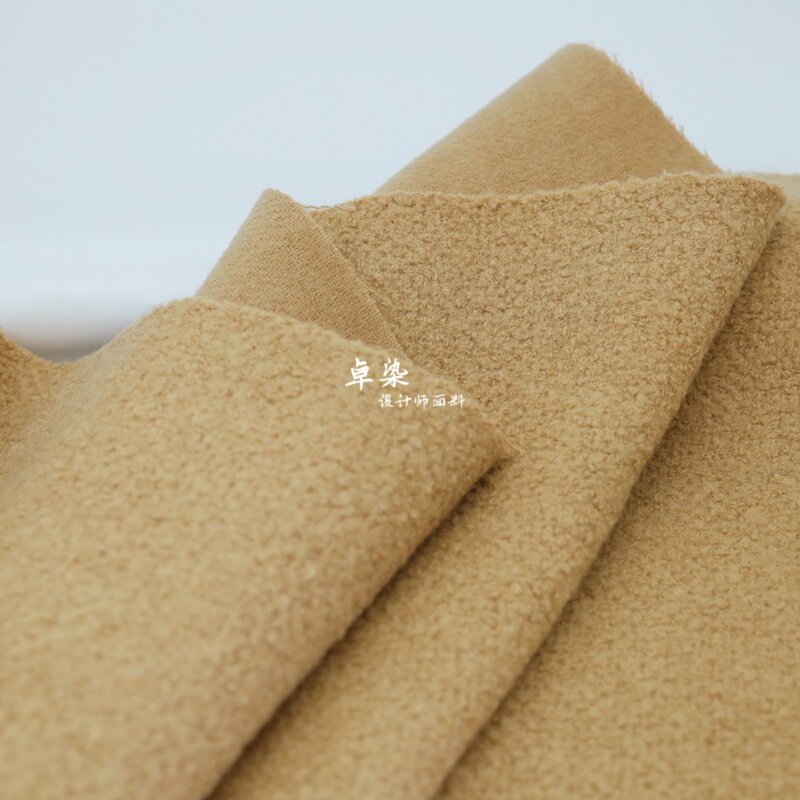 Soft and Thick with Drape, Light Camel Knitted Looped Cashmere Wool Fabric, Cape Coat Material