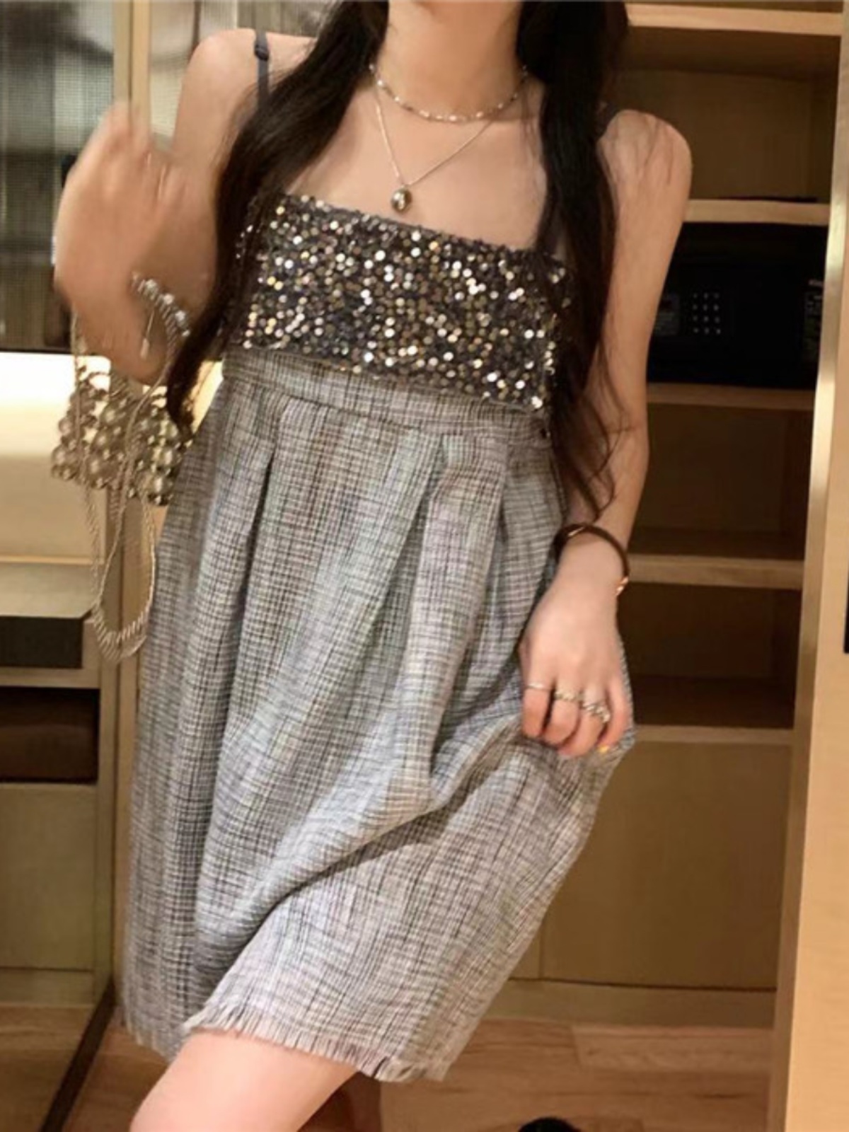 Nail sequins, dress, sexy skirt, suitable for teen, fitted, Chanel style, A-line Nail sequins, dress, sexy skirt, suitable for teen, fitted, Chanel style, A-line