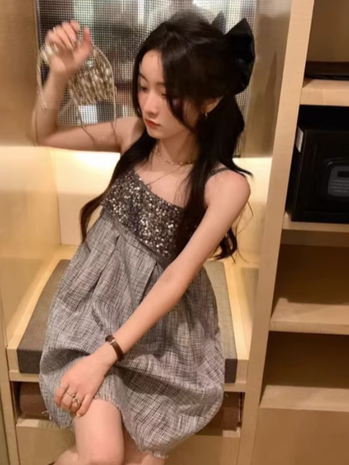 Nail sequins, dress, sexy skirt, suitable for teen, fitted, Chanel style, A-line Nail sequins, dress, sexy skirt, suitable for teen, fitted, Chanel style, A-line
