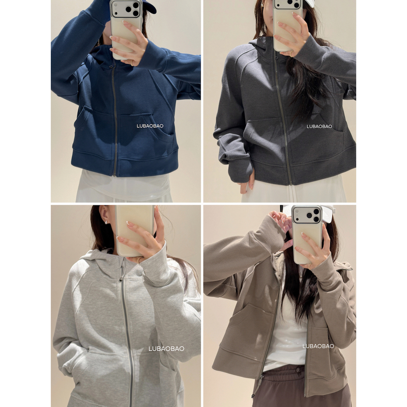 Lu Baby【Close Your Eyes and Buy!】Come and Get It~ Sports, Fitness, and Leisure Waffle Knit Zip-Up Hooded Short Sweatshirt