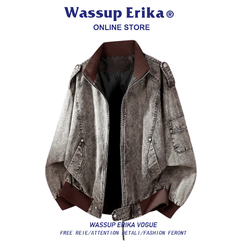 Wassup Erika American Retro Washed Workwear Denim Jacket Men's 2026 Autum Loose and Handsome Jacket