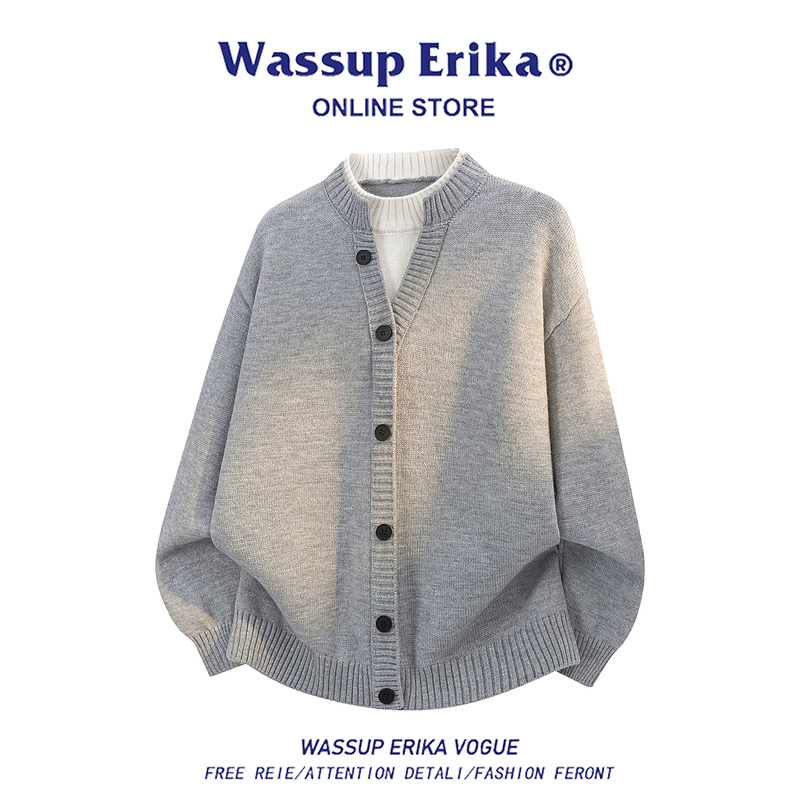 Wassup Erika Old Money Style Fake Two-Piece V-Neck Sweater Men's Autumn Casual Stylish Knitwear Jacket Trendy Wassup Erika Old Money Style Fake Two-Piece V-Neck Sweater Men's Autumn Casual Stylish Knitwear Jacket Trendy