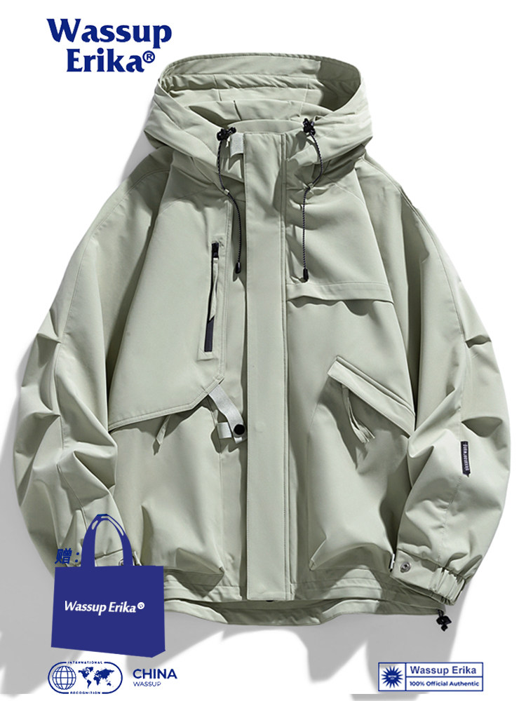 Wassup Erika Black Warrior Waterproof Jacket Men's Spring and Autumn Outdoor Hiking and Mountaineering Clothing American Workwear Jacket