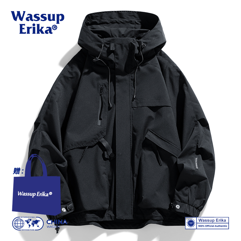 WASSUP ERIKA ブラック ウォリアー 防水ジャケット メンズ 秋 アウトドア ハイキング 登山服 アメリカンワークウェアジャケット
