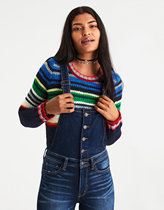 American Eagle Multi-color Striped AmericanEagle Women Casual Knit Rainbow Sweater