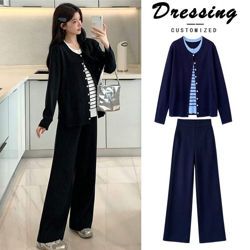 Maternity Wear Autumn Set, Fashionable Knitted Fake Two-Piece Top and Pants Two-Piece Set, Stylish Pregnancy Outfit for Autumn and Winter Maternity Wear Autumn Set, Fashionable Knitted Fake Two-Piece Top and Pants Two-Piece Set, Stylish Pregnancy Outfit for Autumn and Winter