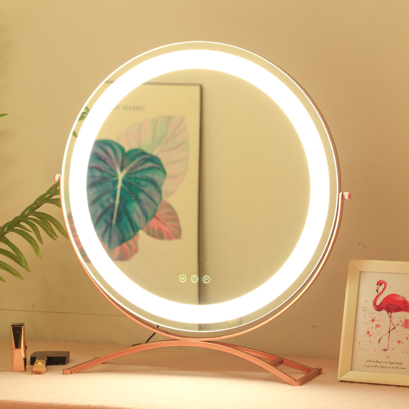Mika Makeup Mirror Desktop LED Light Gloss Size Makeup Bench Mirror Desktop Beauty Cosmetic Mirror with lamp Ins net red mirror