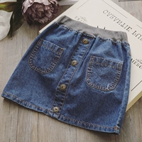 Quần áo trẻ em xuân hè 2019 phiên bản mới của Hàn Quốc với váy denim được giặt màu rắn trong váy nút thời trang trẻ em đầm noel cho bé gái