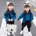 Quần áo bé gái xuân 2019 phiên bản mới của Hàn Quốc áo len trùm đầu màu thời trang + quần ống rộng ống rộng hai dây phù hợp quần áo cho bé Phù hợp với trẻ em
