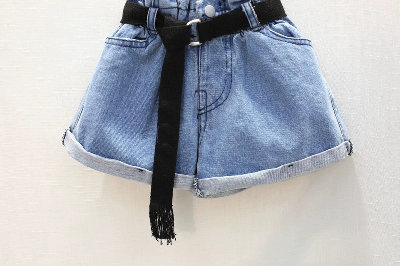 Mùa hè 2019 mới cô gái Hàn Quốc thuần khiết giặt quần short denim ở trẻ em quần thắt lưng thời trang giản dị - Quần