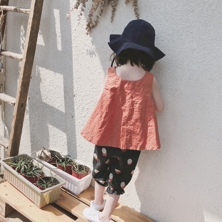 Cô gái mùa hè 2018 mới khoang giai điệu sen trẻ em rắn màu bông búp bê áo sơ mi + phù hợp với phù hợp với shop quan ao tre em