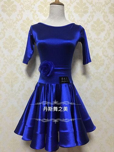 Imported flashy elastic satin-lined 50% sleeves Flowers Belt female children Latin dance Standard prescribed dress
