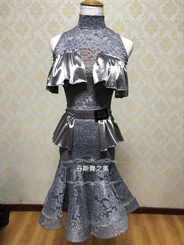 Import reliquary lace with hip and hip female children Latin dance competition performance race dress Grand dresses fly to the side