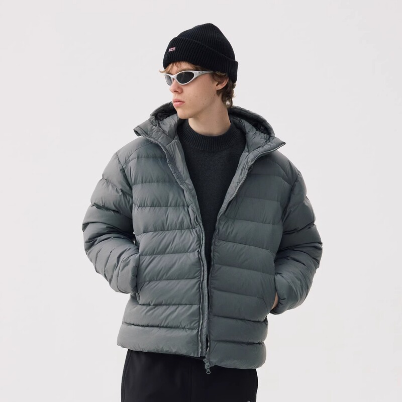 Erice Winter down Jacket for Men, Three-Proof Outdoor Hooded Warm 95% White Duck down Ribbed Jacket with Inner down Lining
