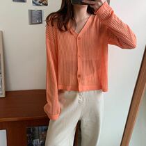 Sunscreen ice silk sweater womens thin openwork outside with short cardigan jacket Korean version of the small fragrance top summer