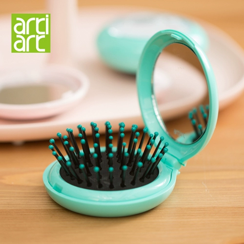 Портативная складная милая расческа, антистатический электрический пластиковый массажер, зеркало, комплект