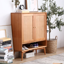 Nordic solid wood shoe cabinet Japanese shoe cabinet simple living room storage door storage small household partition porch cabinet