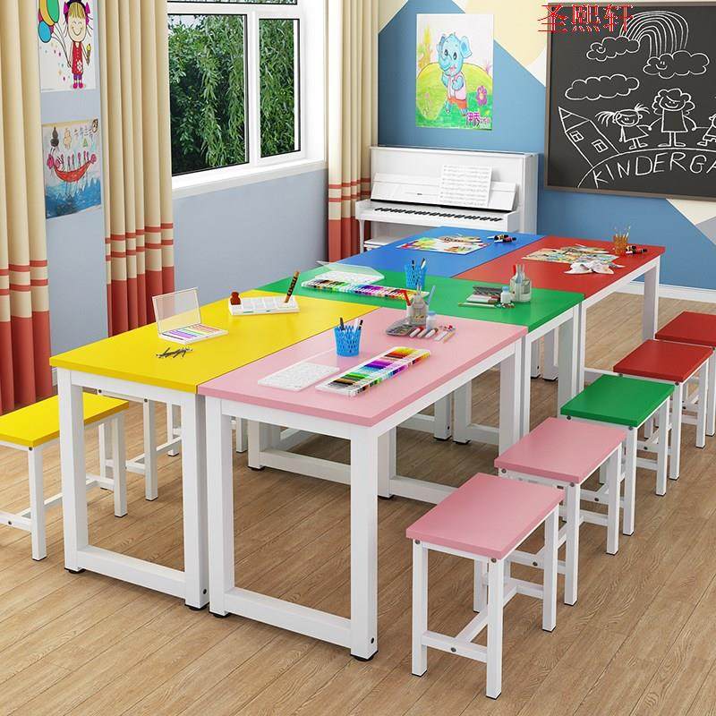 Kindergarten Primary School Children's Painting Room Fine Art Table Classroom Painting desks and chairs Training courses Fine arts class Drawing and chairs