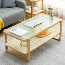 Japan-style rattan chic Changhong glass tea table table living room home tea table coffee table small family modern brief about short table