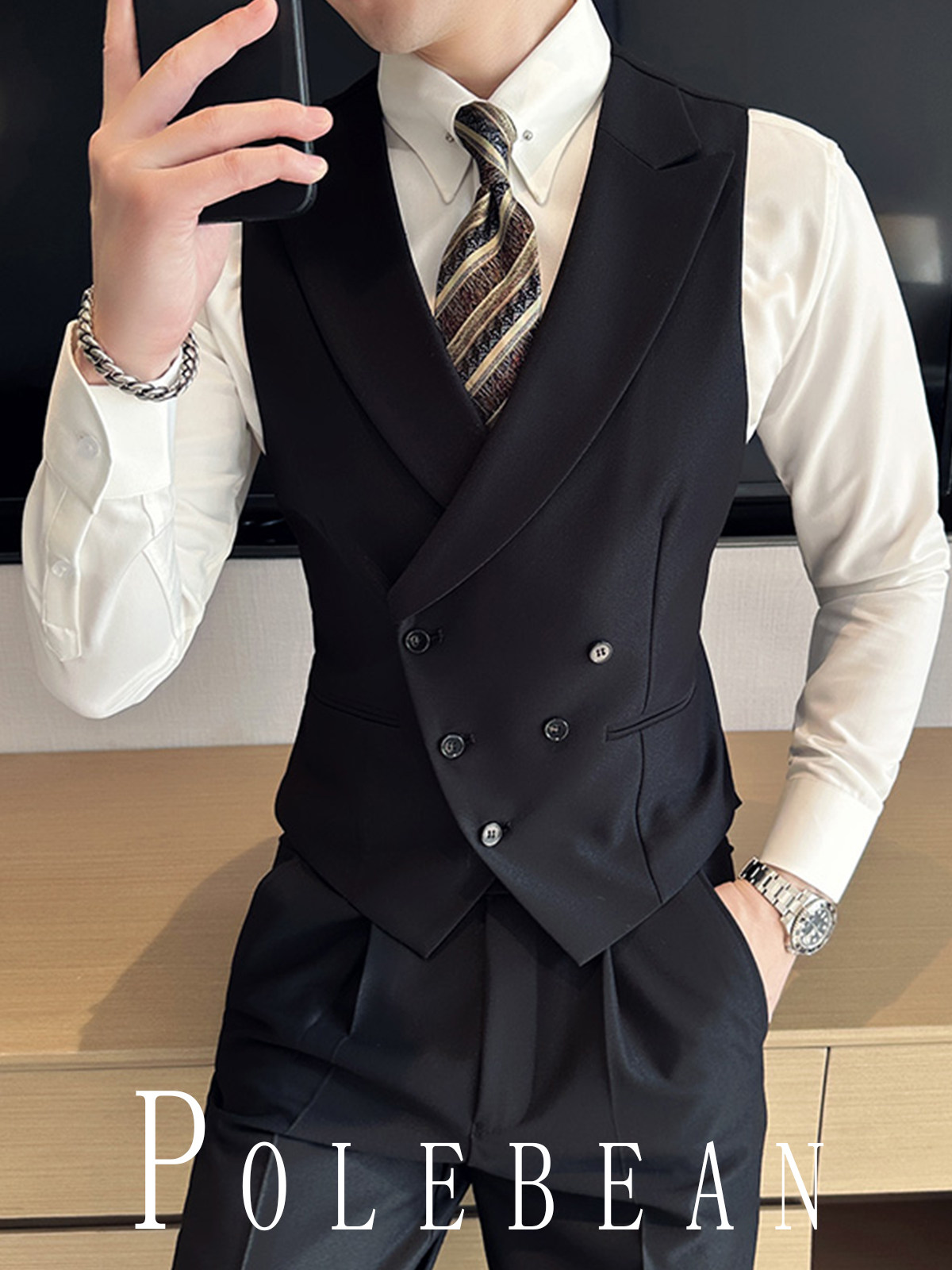 Men's Suit Vest Set, Korean Style Slim Fit Vest, Host, Groom, Wedding, Best Man, Formal Wear, Groomsmen, Lapel, Work Attire