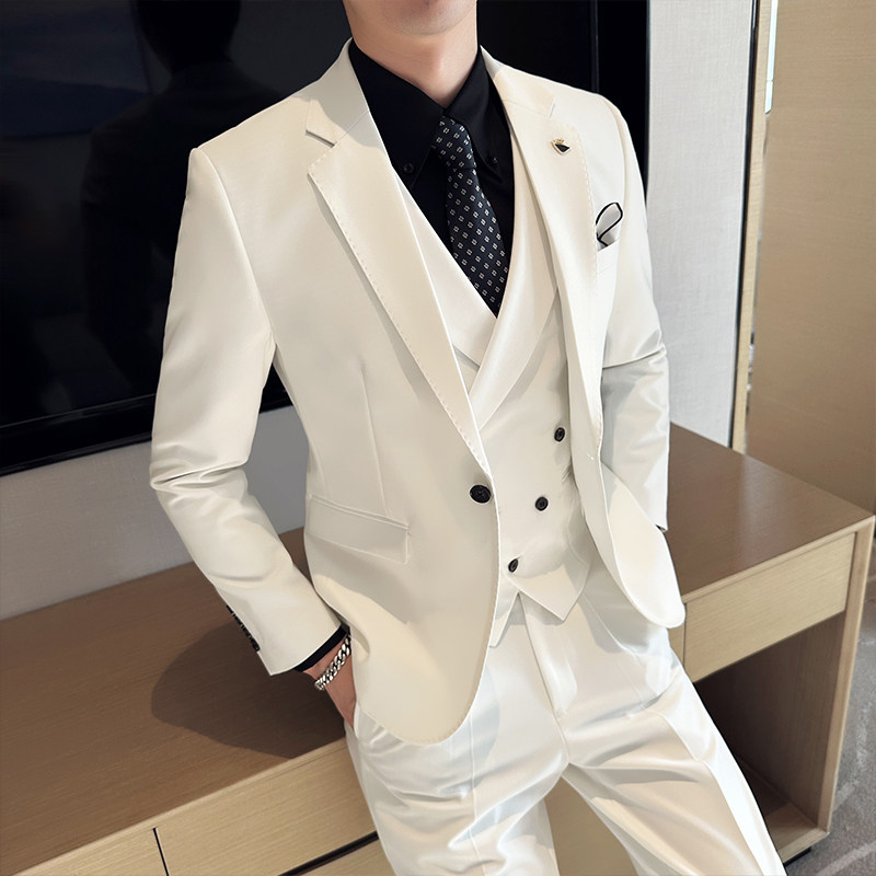 Men's Suit Set, Korean Style Casual Business Formal Jacket, Slim Fit, Groomsmen, Groom, Wedding Dress, No-Iron Suit