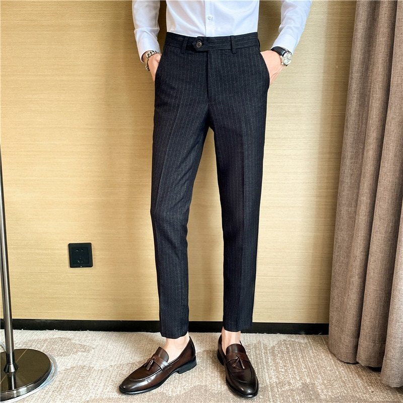 Autumn Striped Men's Suit Pants Casual Slim Fit Business Formal Black Dress Pants Men's Korean Style Trendy