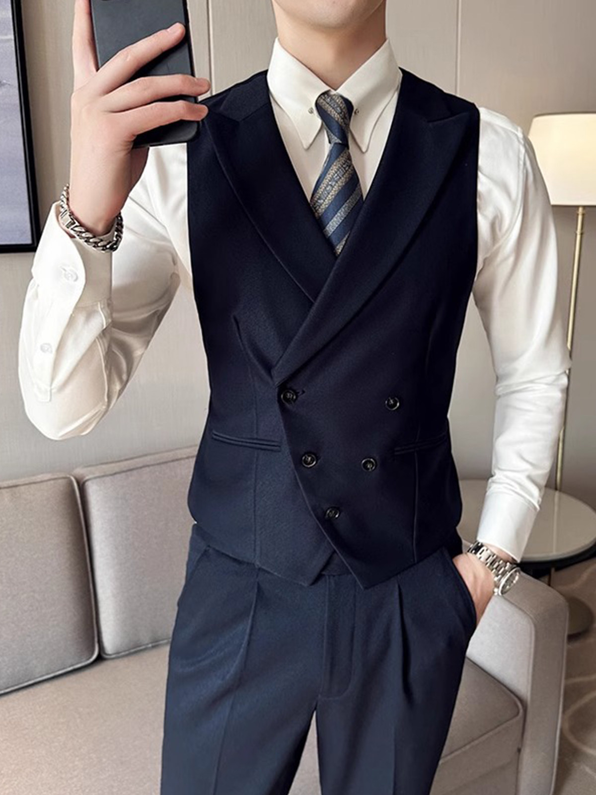 Men's Suit Vest Set, Korean Style Slim Fit Vest, Host, Groom, Wedding, Best Man, Formal Wear, Groomsmen, Lapel, Work Attire