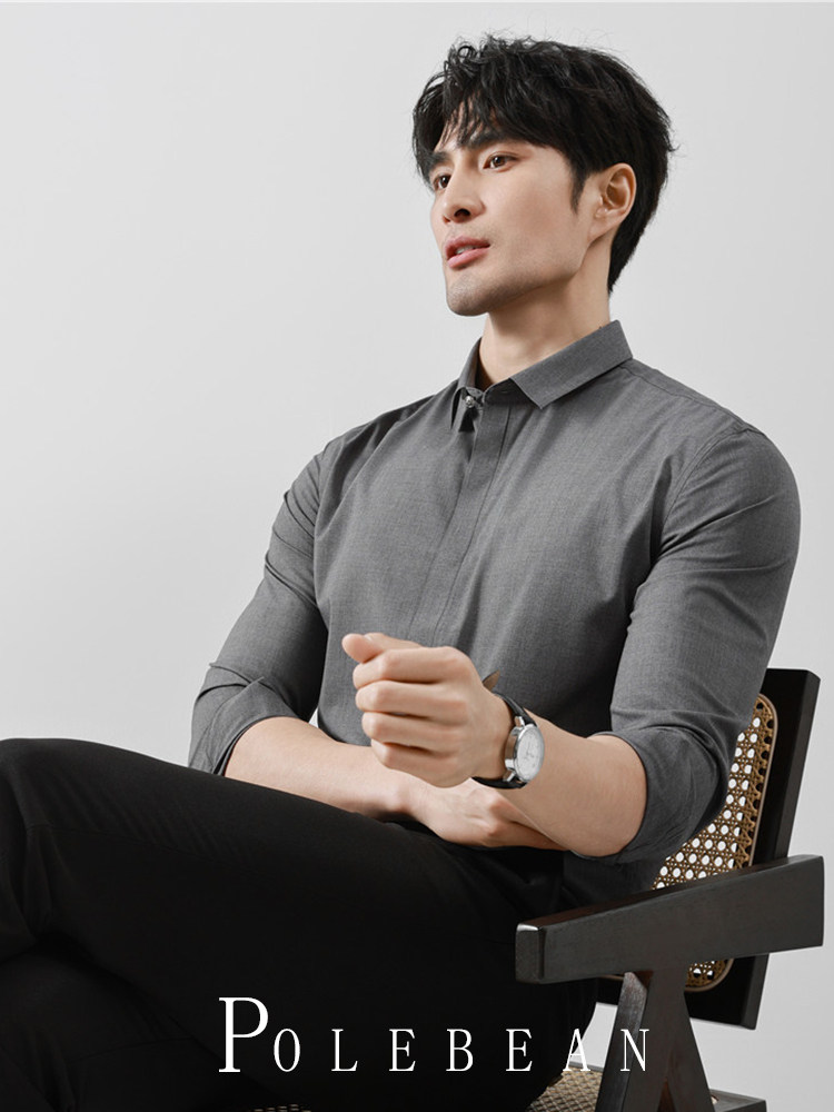 High-End Business Shirts for Men, Hidden Placket, Seamless Taped Shirt, Long-Sleeved Shirt, Men's Casual Slim Fit, No-Iron, Anti-Wrinkle