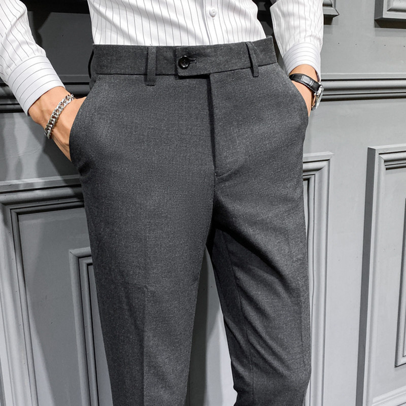 Autumn and Winter Large Size Stretch Trousers for Men, Casual Long Pants, Thick Slim-Fit Straight-Leg Business Formal Suit Pants, Tapered Trendy Style