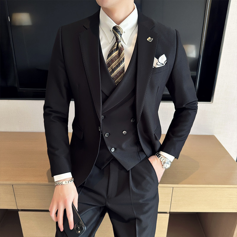 Men's Suit Set, Korean Style Casual Business Formal Jacket, Slim Fit, Groomsmen, Groom, Wedding Dress, No-Iron Suit