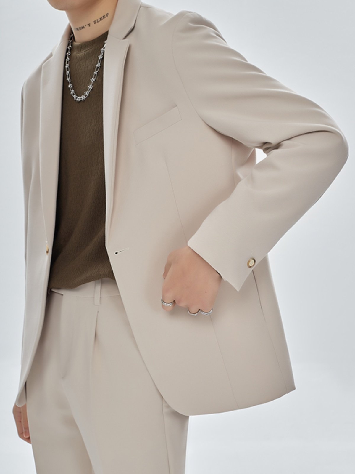 Casual Spring and Autumn Loose Fit ins Stylish Trendy Suit Set for Men, Single Suit with a High-End Feel, Mature Style Small Blazer