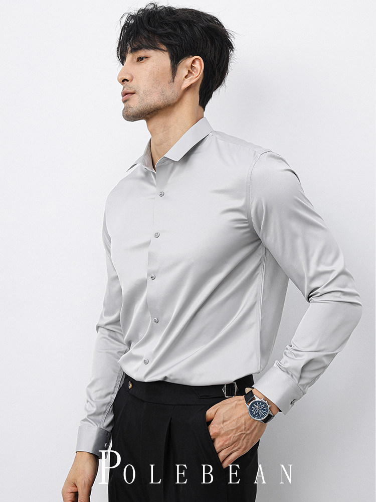 Seamless Long-Sleeved Shirt for Men, Business Formal Wear, Korean Style, Slim Fit, Handsome, Commuter-Friendly, No-Iron, Casual White Shirt with a High-End Feel