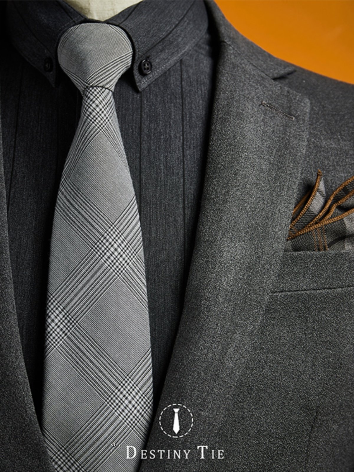 Men's Formal Business Suit Tie, Gray Zipper Style, Knot-Free, Groom's Wedding, Hand-Tied Style, Gift Box Set