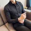 Men's Long-Sleeve Spring and Autumn White Shirt, Business Slim-Fit Professional Formal Embroidered Striped Shirt, Casual Youth Base Layer Trendy